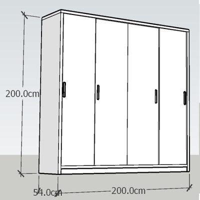 thiết kế Tá»§ quần áo gá»— MDF23 cánh lùa mầu nâu vân giả gá»— thiết kế 03 buồng, 04 cánh cá»a lùa, 06 há»™c để quần áo gấp, 02 thanh treo quần áo