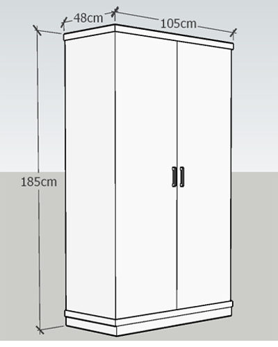 thiết kế 2D á»§ quần áo gá»— ép 1m GMFC26 mầu nâu vân giả gá»— thiết kế 02 buồng, 02 cánh cá»a mở bản lá», 02 há»™c để quần áo gấp, 02 thanh treo quần áo, 0 ngăn kéo nhá»