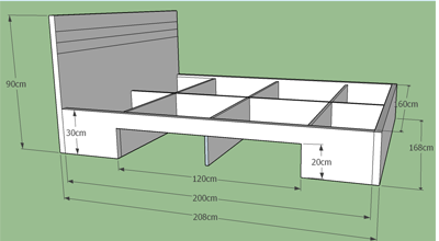 Thiết kế cơ bản giường ngủ gỗ ép mdf 1m6x2mx30cm