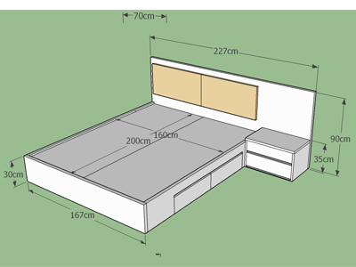 thiết kế giưá»ng ngá»§ gá»— ép mdf mầu Ä‘en hai ngăn kéo kết hợp kệ đầu giưá»ng kÃch thước 1m6x2mx30cm