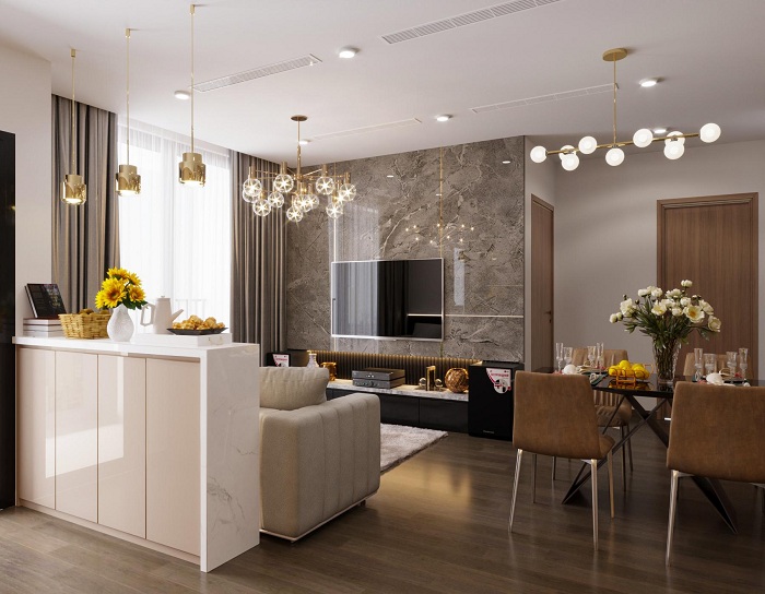 Sigviet thiết kế thi công bà n ghế sofa bà n ăn phòng khách căn hộ chung cư 3 phòng ngủ dự án chung cư vinhome symphony sà i đồng