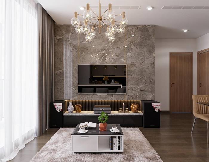 Sigviet thiết kế thi công kệ tivi bà n trà phòng khách căn hộ chung cư 3 phòng ngủ dự án chung cư vinhome symphony sà i đồng