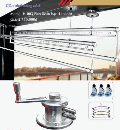 giàn phơi quần áo thông minh 4 thanh màu bạc