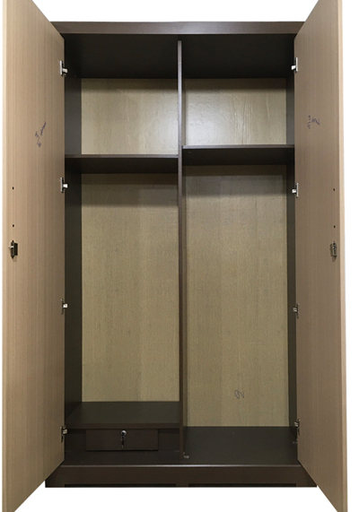ảnh thực tế buồng bên trong Tủ quần áo gỗ 1m2 hai cánh hai buồng chính một ngăn kéo đồ gấp