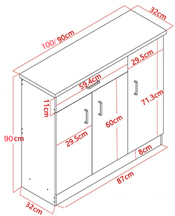 thiết kế chi tiết Tá»§ giầy 90mm gá»— ép MDF mầu trắng 3 cánh GTG12 phá»§ Melamine trắng thiết kế 3 buồng chÃnh