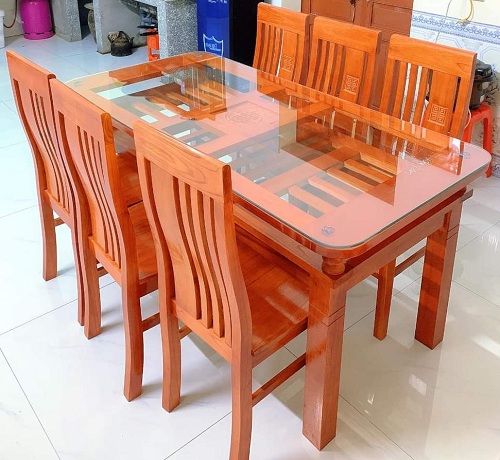 Bàn ghế ăn 1m6 sáu ghế sơn pu màu cánh gián