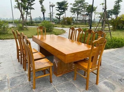 Bàn Ăn 10 Ghế Bàn Đóng Hộp Gỗ Cẩm Vàng Bộ bàn ghế K3 1 Bàn rộng 95cm, dài 2m4, dày 20cm, cao 75cm 10 Ghế đơn