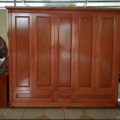 Tủ quần áo gỗ xoan đà o 5 cánh phẳng ba ngăn kéo
