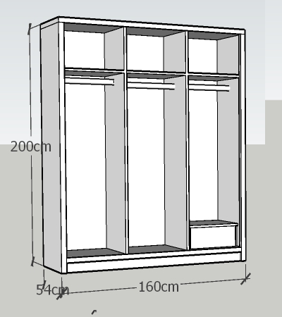 thiết kế bên trong tá»§ quần áo gá»— ép công nghiệp 1m6 cm x 2m cm x 54 cam 3 cánh cá»a lùa giá rẻ
