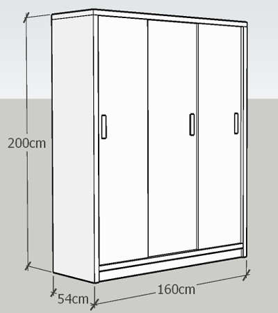 thiết kế bên ngoài tủ quần áo gỗ ép công nghiệp 1m6 cm x 2m cm x 54 cam 3 cánh cửa lùa giá rẻ