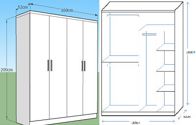 Thiết kế 2D tủ quần áo gỗ ép rộng 1m6 cao 2m và 2m4 giá rẻ
