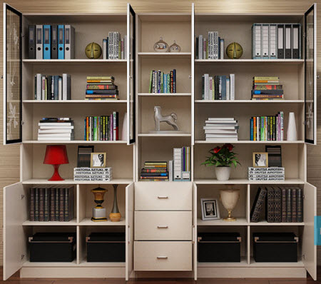 thiết kế bên trong Tủ sách, Tủ văn phòng gỗ MDF mầu trắng 1m2 và 80cm