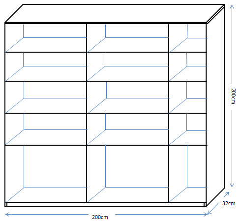 thiết kế chi tiết Tủ tài liệu văn phòng gỗ MDF mầu nâu rộng 200cm