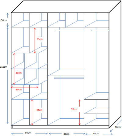 thiết kế bản vẽ 2 D chi tiết Tủ quần áo gỗ công nghiệp rộng 200cm cao 240cm sâu 60cm