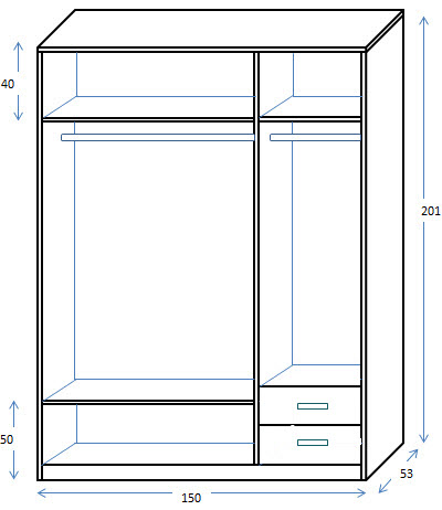 Tủ quần áo gỗ công nghiệp 1m5x2mx53cm thiết kế ba cánh 2 buồng giá rẻ mà u trắng