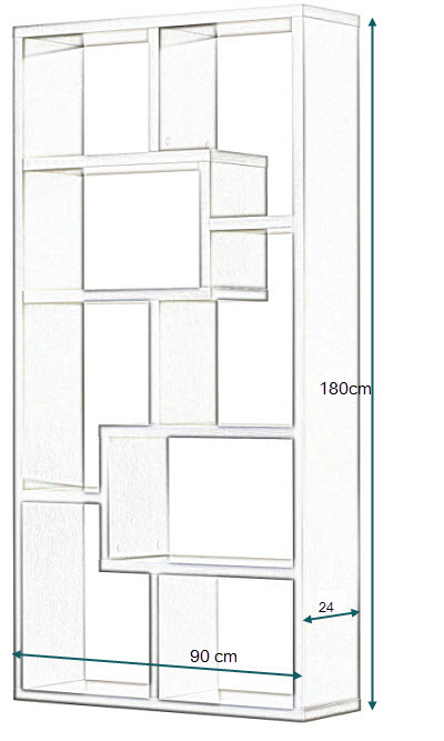 Thiết kế chi tiết thá»±c tế kệ sách treo tưá»ng mà u trắng rá»™ng 90cm cao 1m8 sâu 24cm