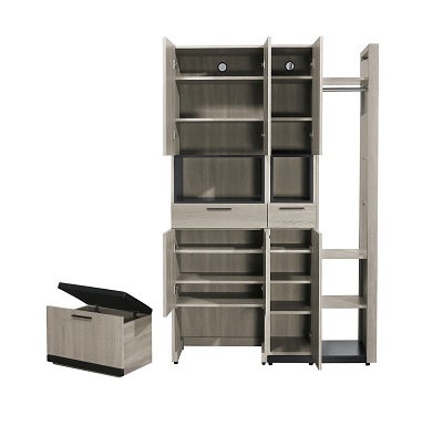 Thiết kế bên trong Tủ để già y đa năng gỗ công nghiệp mà u xám vân gỗ kết hợp đenrộng 1m4