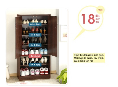 Tủ giày giá rẻ 2 cánh rộng 60cm đủ ba mầu cafe, vân sồi, trắng