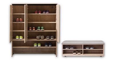 chi tiết thiết kế bên trong Tủ giày gỗ công nghiệp đa năng 3 cánh rộng 120cm màu vàng vân gỗ