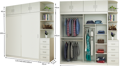 thiết kế chi tiết Tủ cánh lùa rộng 160cm mầu trắng giá rẻ