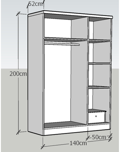 Thiết kế tủ quần áo gỗ ép công nghiệp rộng 1m4x2mx51cm thiết kế 3 buồng ba cánh giá rẻ