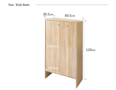 thiet kế chi tiết tủ để giầy vân gỗ sồi rộng 60cm, cao 120 cm, sâu 32cm