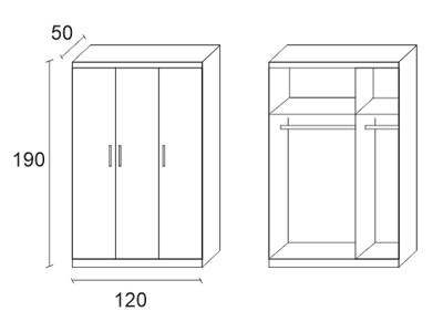 thiết kế chi tiết bên trong tủ quần áo 2 buồng thiết kế 3 cánh rộng 1m2 vân sồi