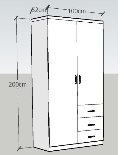 thiết kế Tủ quần áo gỗ ép công nghiệp vân sồi 1m rộng 2m sâu 50 ba ngăn kéo