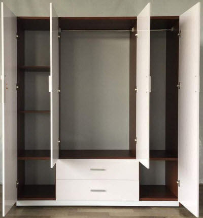 Thiết kế chi tiết bên trong Tủ quần áo gỗ ép kích thước rộng 160cm Cao 200cm sâu 52cm cao cấp mầu vân xoan đào