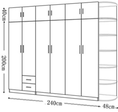 thiết kế 2d chi tiết Tủ quần áo gỗ công nghiệp rộng 290cm cao 240cm sâu 52cm