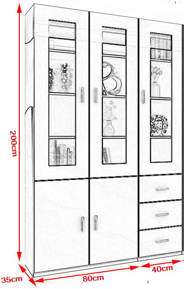 chi tiết bản vẽ Tủ tà i liệu gỗ ép công nghiệp 1m2