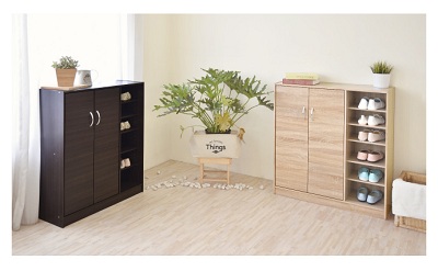 Kích thước Tủ đựng giày mầu vàng xoan gỗ công nghiệp rộng 85cm hai mầu nâu và vàng xoan
