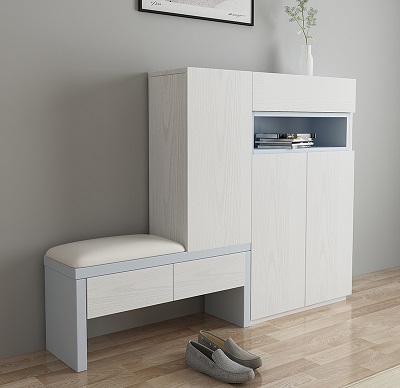 tủ giầy kết hợp ghế ngồi mà u trắng be gỗ mdf phủ melamin Rộng 1m4 cao 1m1 sâu 35cm