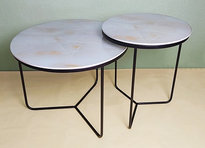 Bàn chân chữ y mặt kính đen, trắng vân mây bàn sofa khách mặt đá