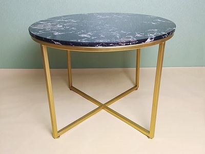 Bà n phòng khách mặt đá Ä‘en vân mây chân chữ x và ng sang trá»ng kÃch thước 600x450mm