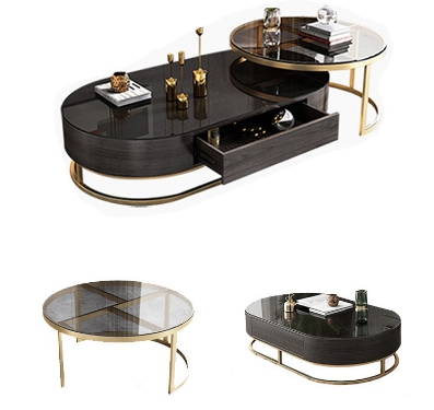 bàn sofa phòng khách bàn chính hình tròn bàn phụ hình bầu dục