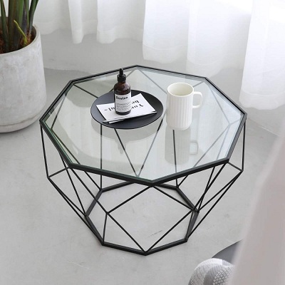 Bàn trà hình bát giác khung đen kính trong suốt đẹp giá rẻ