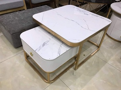 Bà n trà vuông phòng khách mặt đá trắng kÃch thước nhá» 55x35cm