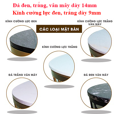 Các mẫu mặt bàn nhập khẩu mặt kính mặt đá đen trắng vân mây đẹp