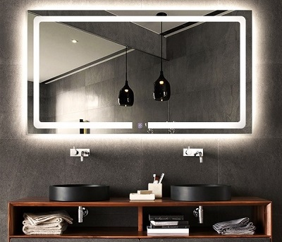 Gương chữ nhật đèn led trắng viền trong công tác cảm ứng 