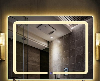 gương chữ nhất led vàng nút cảm ứng sang trọng