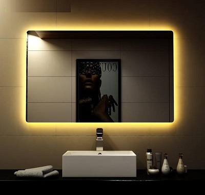 Gương chữ nháºt trà n viá»n đèn led hắt háºu có công tắc cảm ứng đèn led và ng
