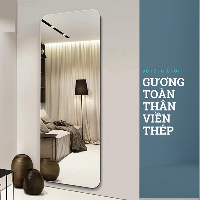 Gương chữ nháºt bo góc khung thép sÆ¡n tÄ©nh Ä‘iện mà u trắng