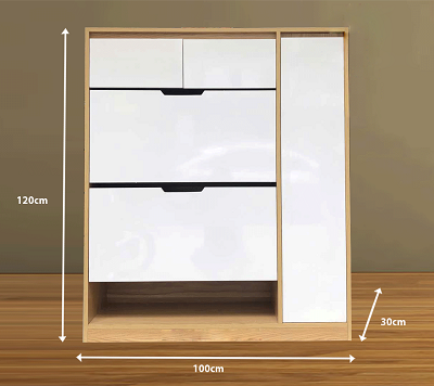Tá»§ giầy mầu và ng vân gá»— sồi cánh trắng kÃch thước rá»™ng 1m cao 1m2 sâu 20cm