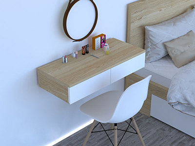 Bàn phấn trang điểm treo tường gương tròn BP26 vân sồi gỗ công nghiệp