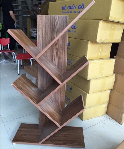 Kệ sách xương cá dáng đứng vân gỗ nâu