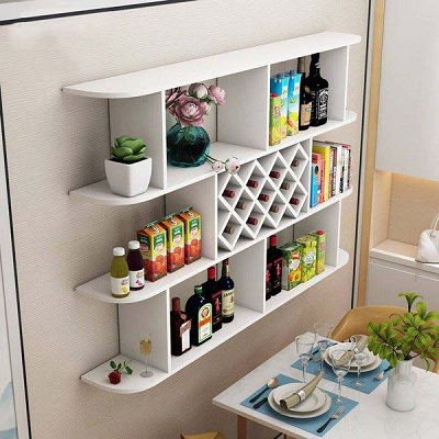 Kệ rượu treo tưá»ng 3 tầng phòng bếp KR03 kÃch thước Rá»™ng 1m15 mầu trắng