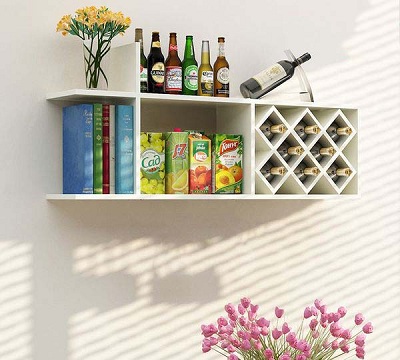 Kệ rượu treo tưá»ng 2 há»™c đơn giản KR02 thiết kế 1 tầng Rá»™ng 120, 160cm mầu trắng