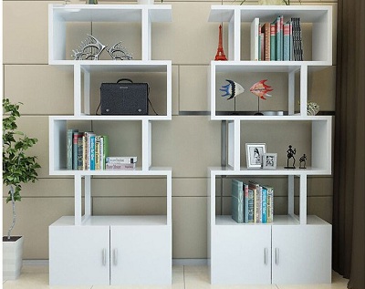 Kệ sách đứng thiết kế ziczac kèm tủ gỗ mà u trắng