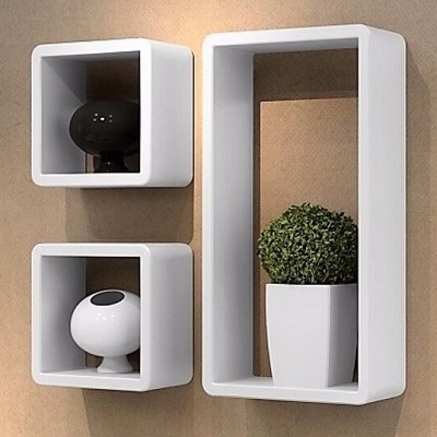 Kệ gỗ công nghiệp găn tường hình vuông, chữ nhật KTV26 trắng